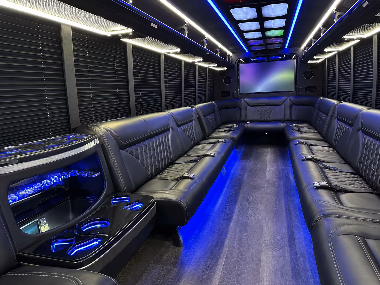 plantation 20 passenger party bus inside